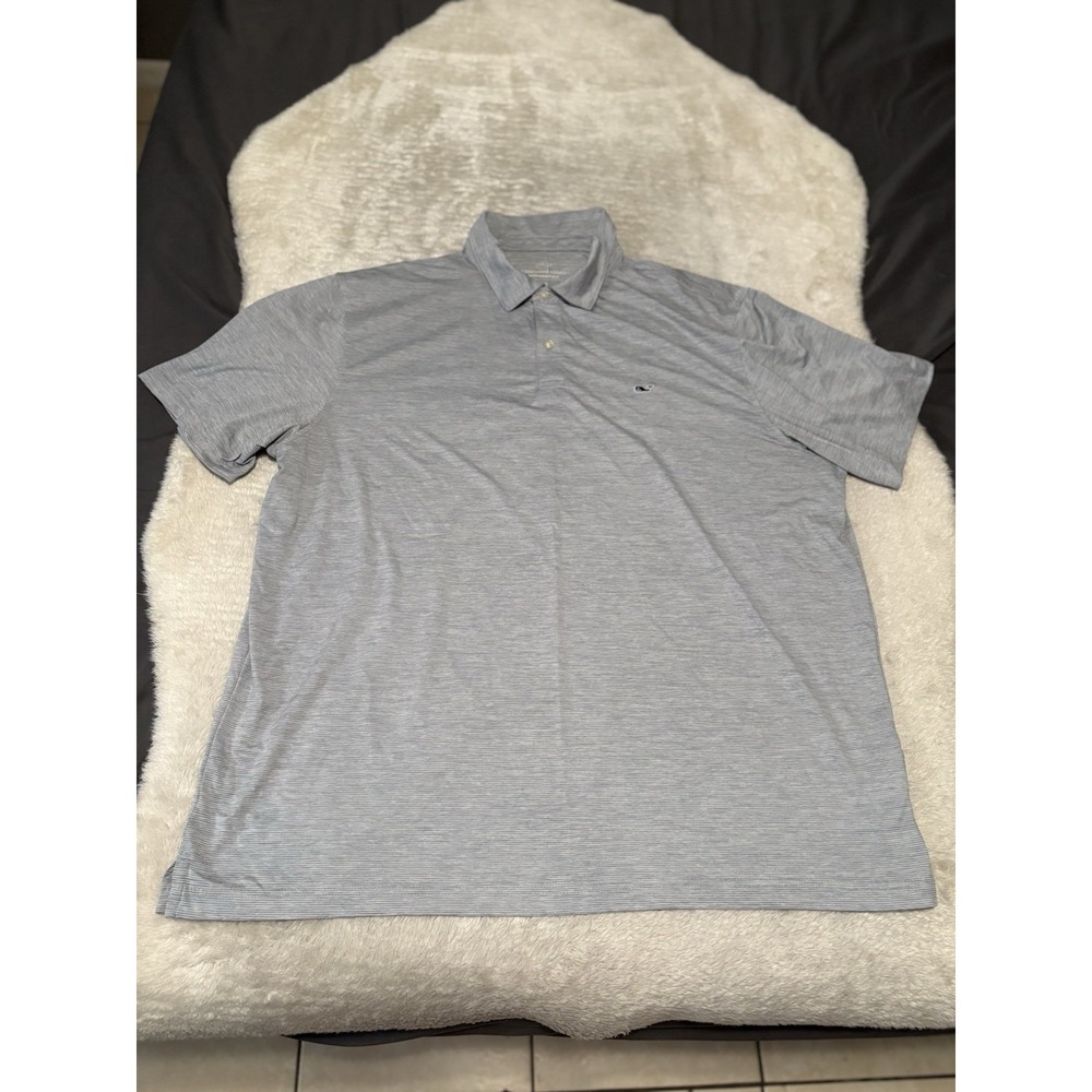 Vineyard Vines Performance‎ Mens Gray Short Sleeve Polo Shirt Size XXL Striped